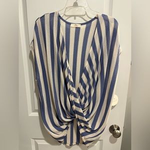 Twist Front Blue & White Striped Top